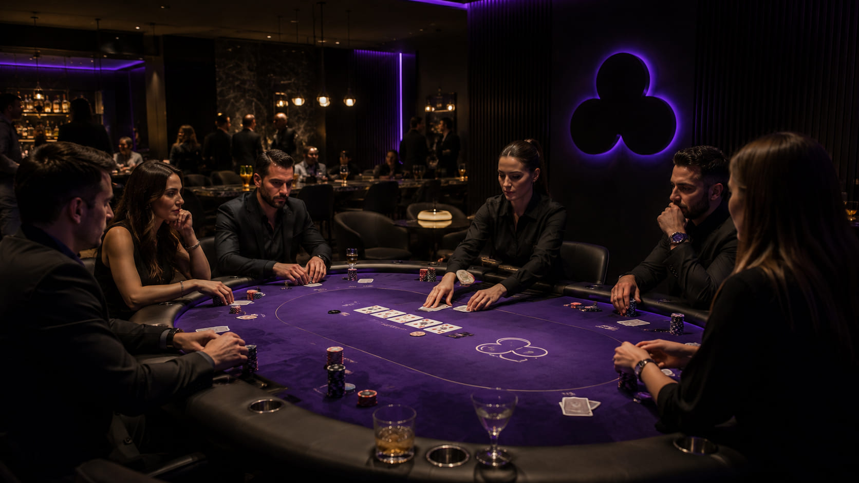Skupiona sesja przy stole pokerowym — wieczór w Guildhouse Club