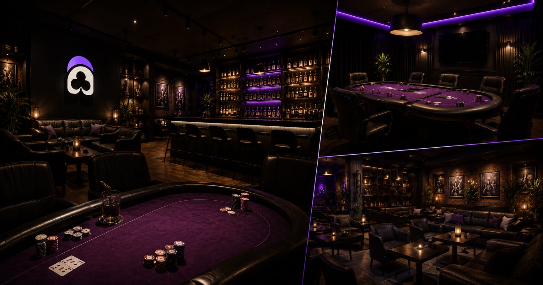 Interior of Guildhouse Club — low lighting, screens and a lounge area