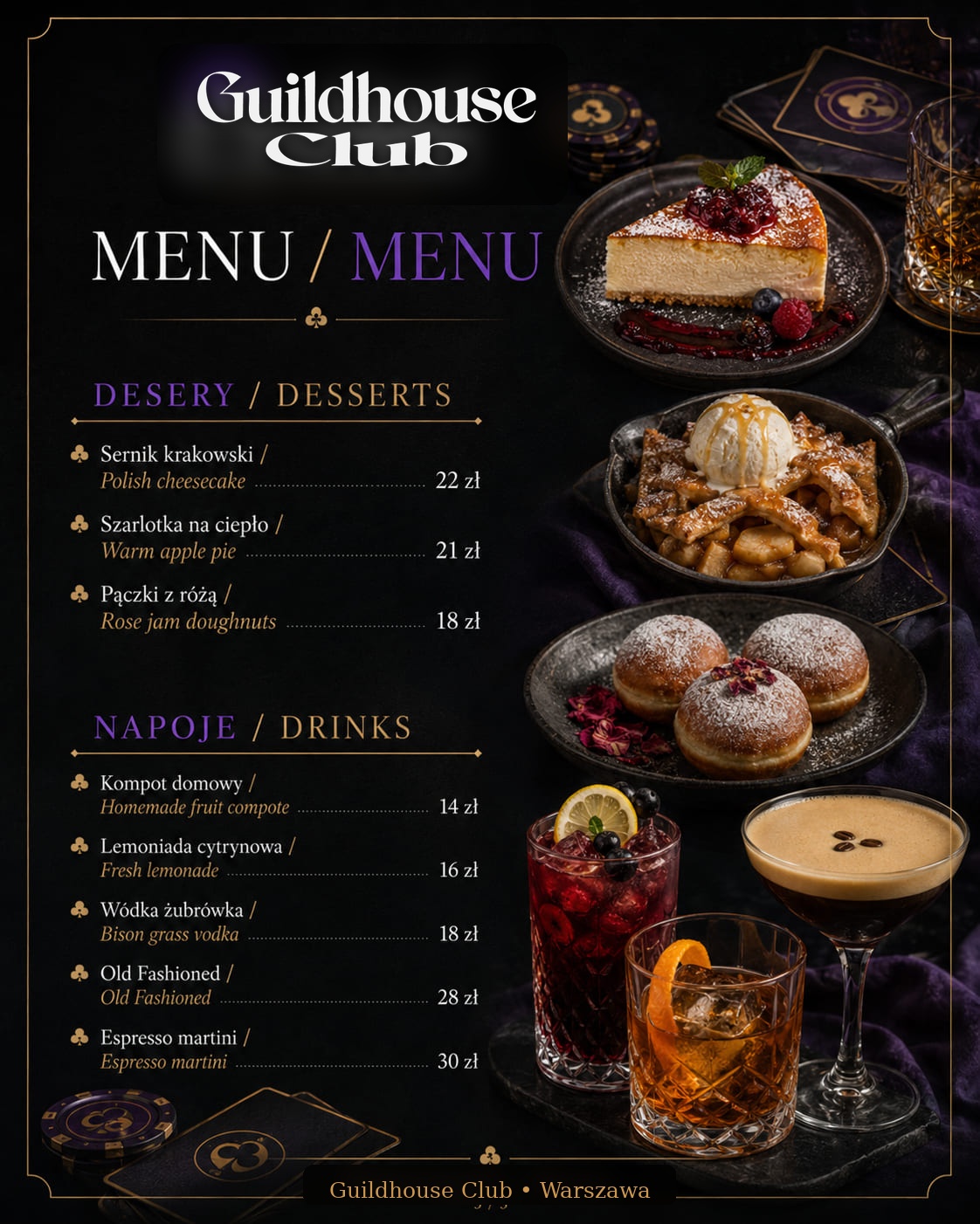 Napoje i koktajle serwowane w Guildhouse Club — espresso martini, Old Fashioned